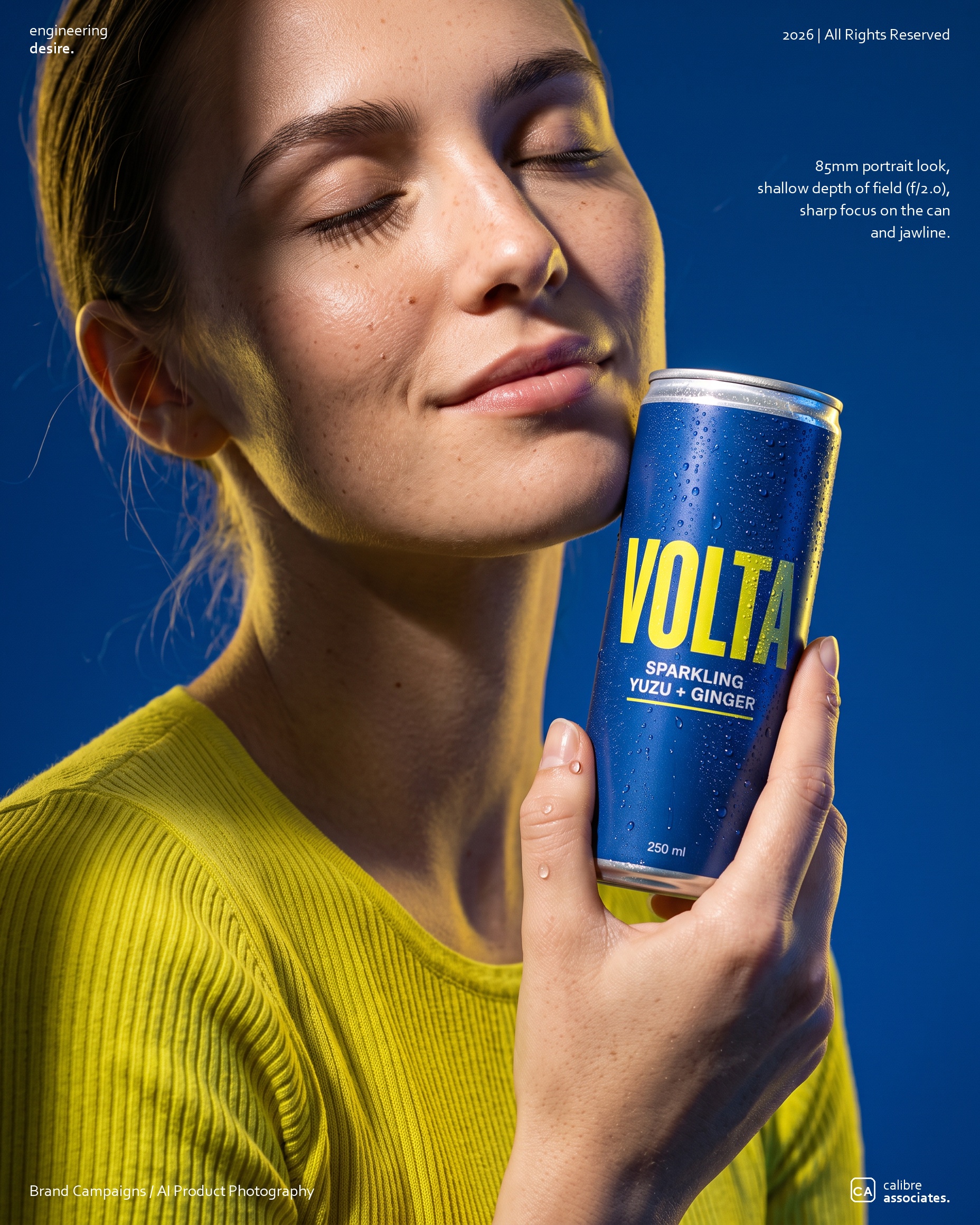 Model holding the Volta can to her face with eyes closed