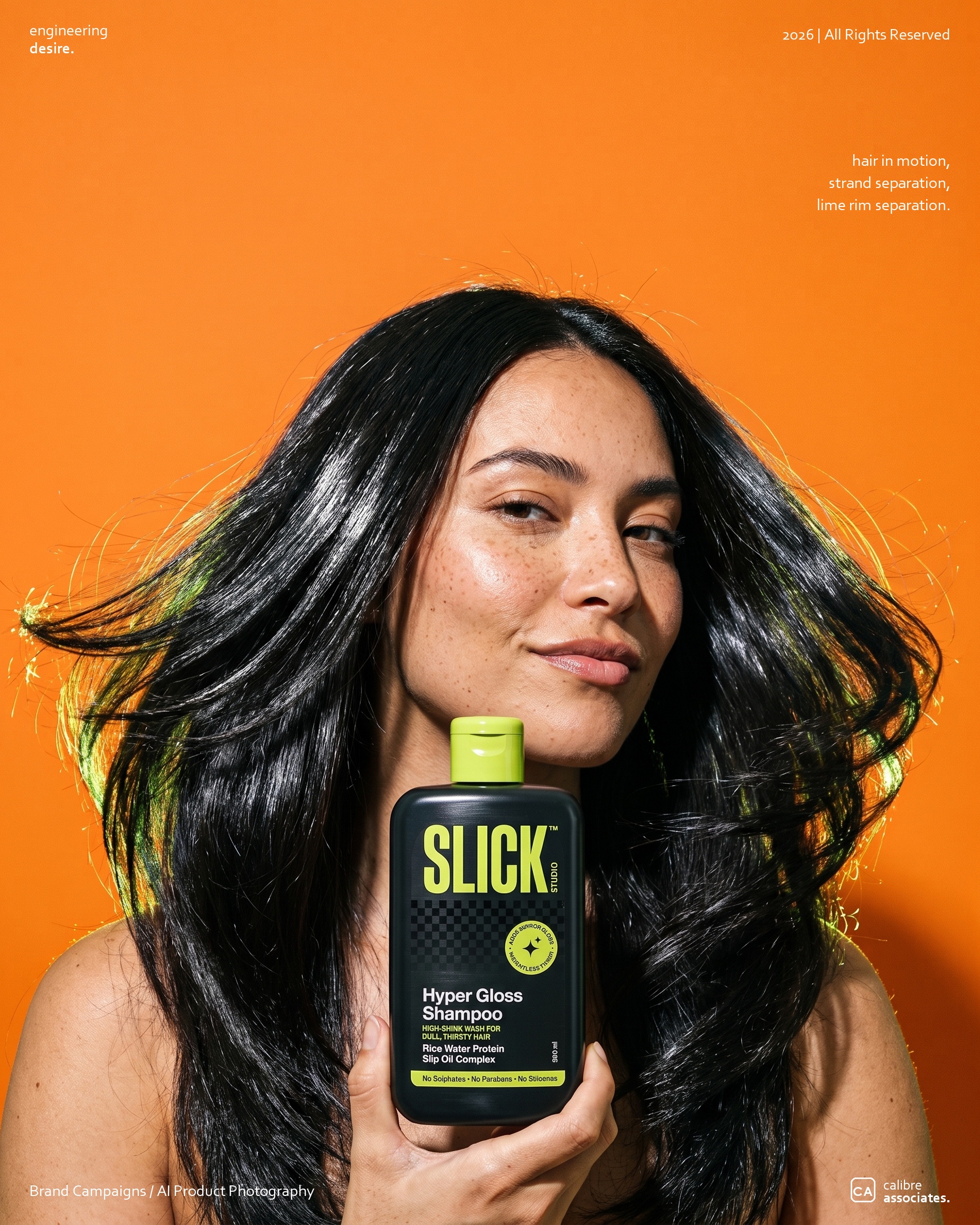 Model laughing under running water while holding the Slick bottle