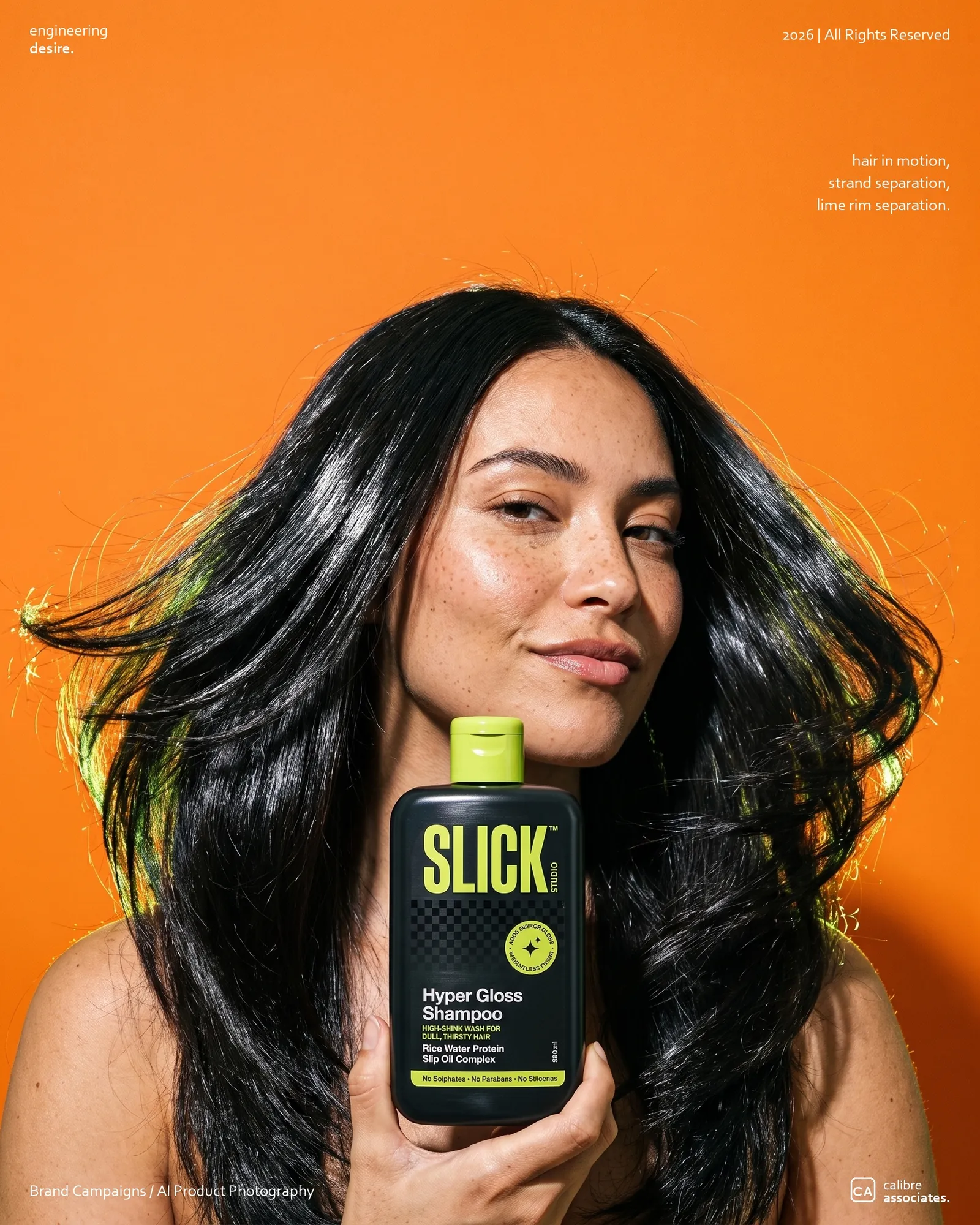 Model laughing under running water while holding the Slick bottle