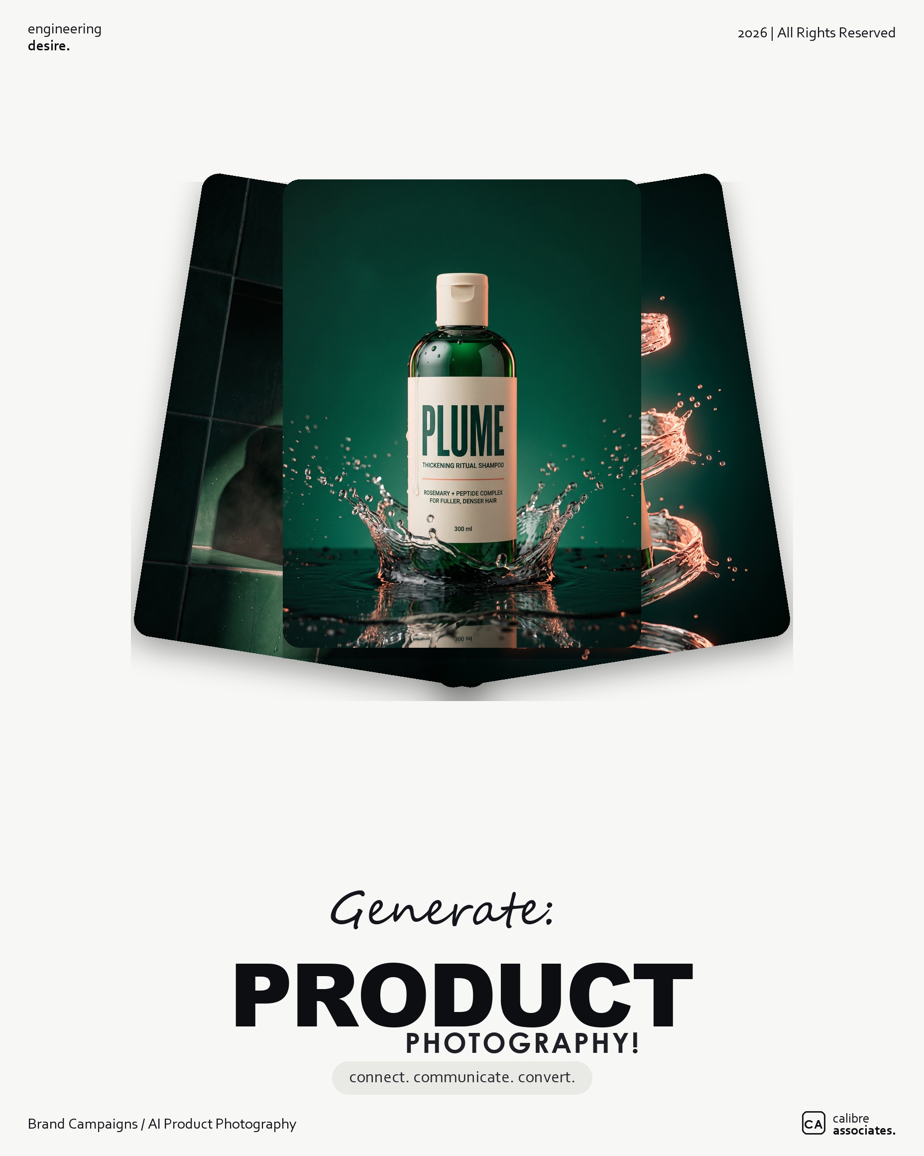 Campaign card promoting the AI product photography generation process behind Plume