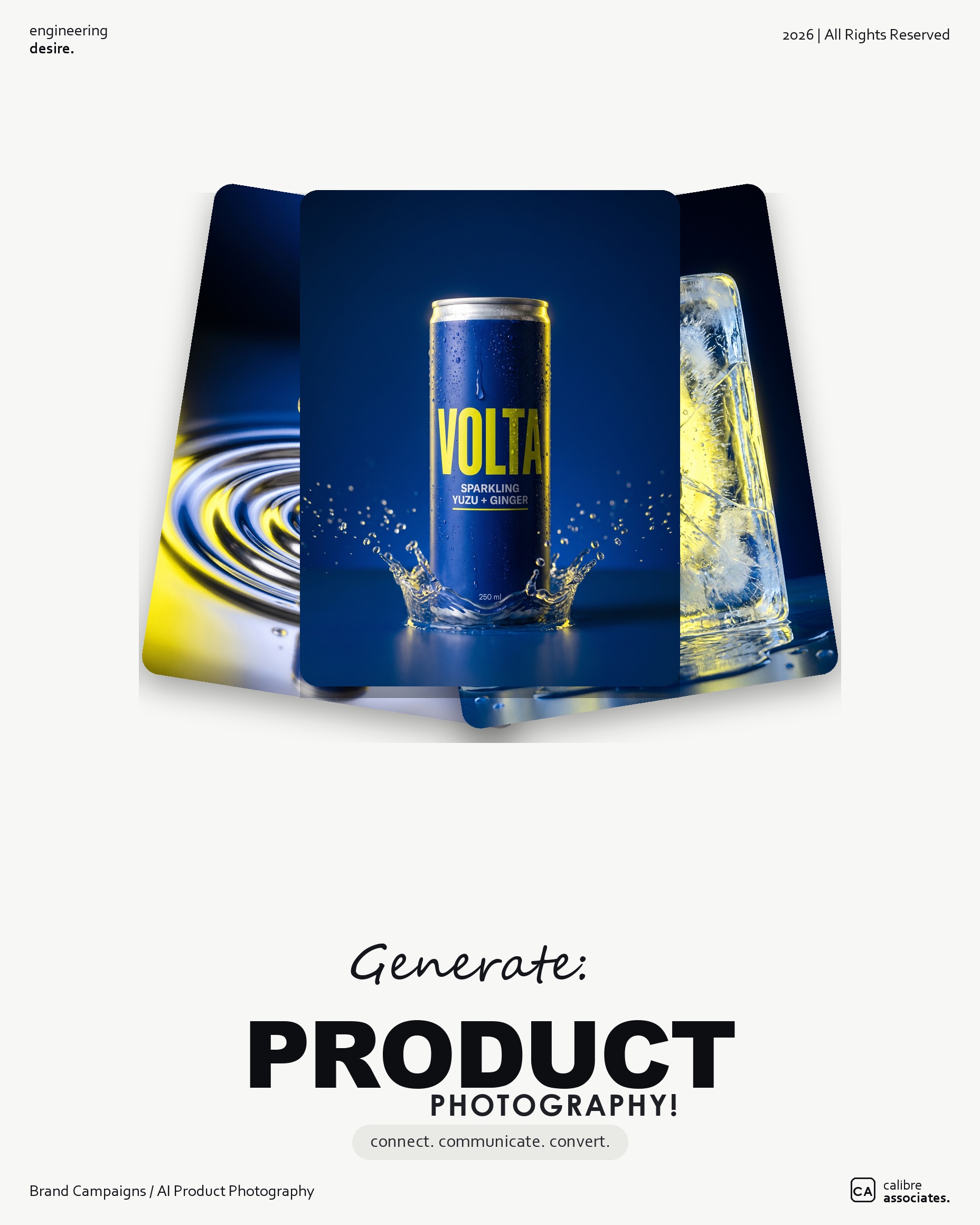 Campaign card promoting the AI product photography generation process behind Volta