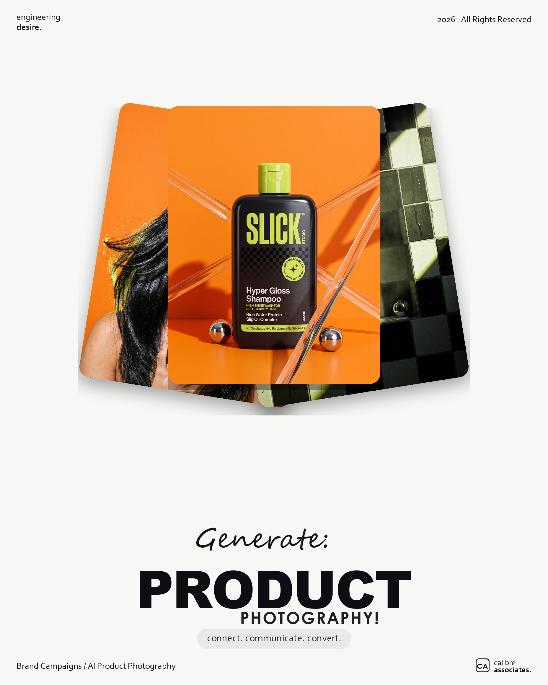 Campaign card promoting the AI product photography generation process behind Slick