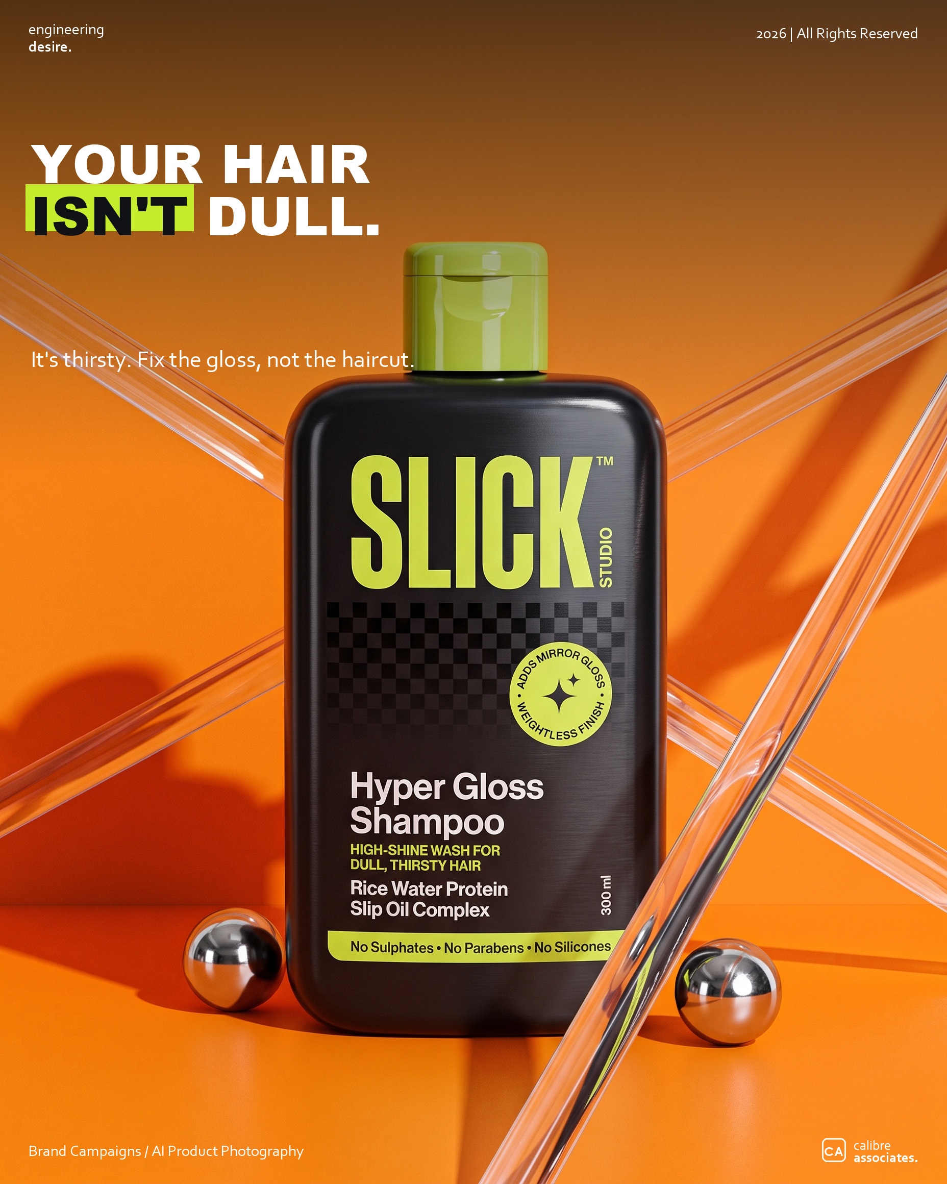 Top of funnel Slick ad: "Your hair isn't dull, it's thirsty" hook creative