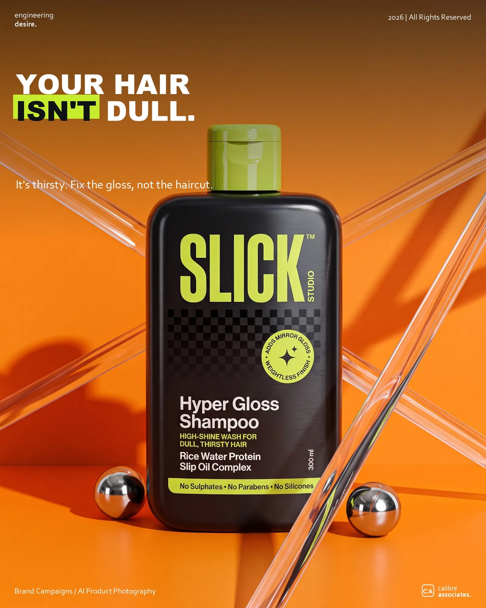 Top of funnel Slick ad: "Your hair isn't dull, it's thirsty" hook creative