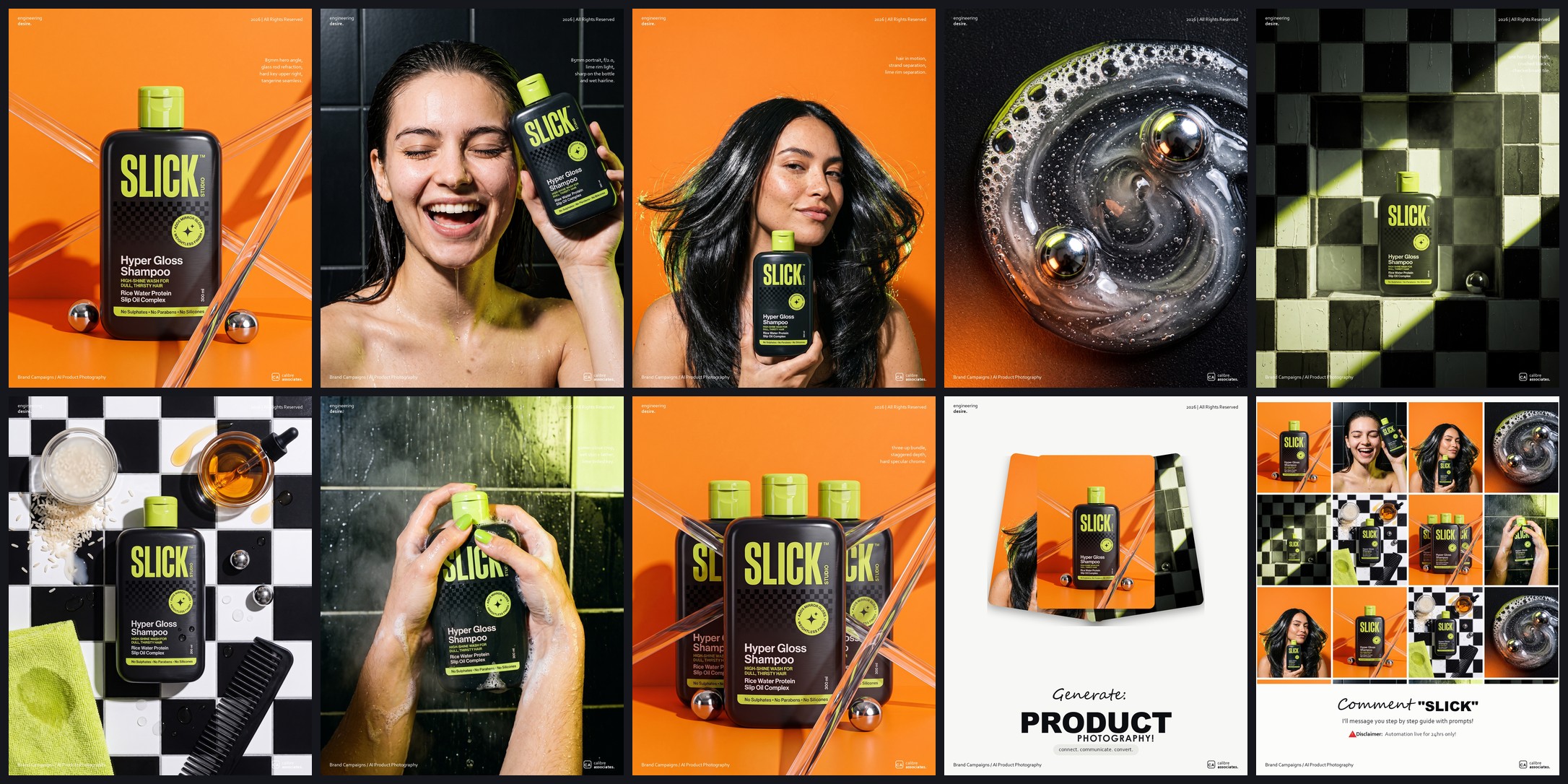 Full contact sheet of the Slick brand photography set
