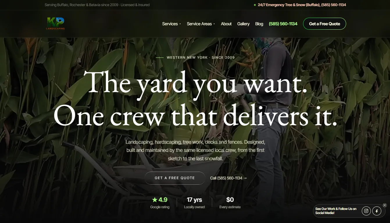 KP Landscaping website homepage design by Calibre Associates