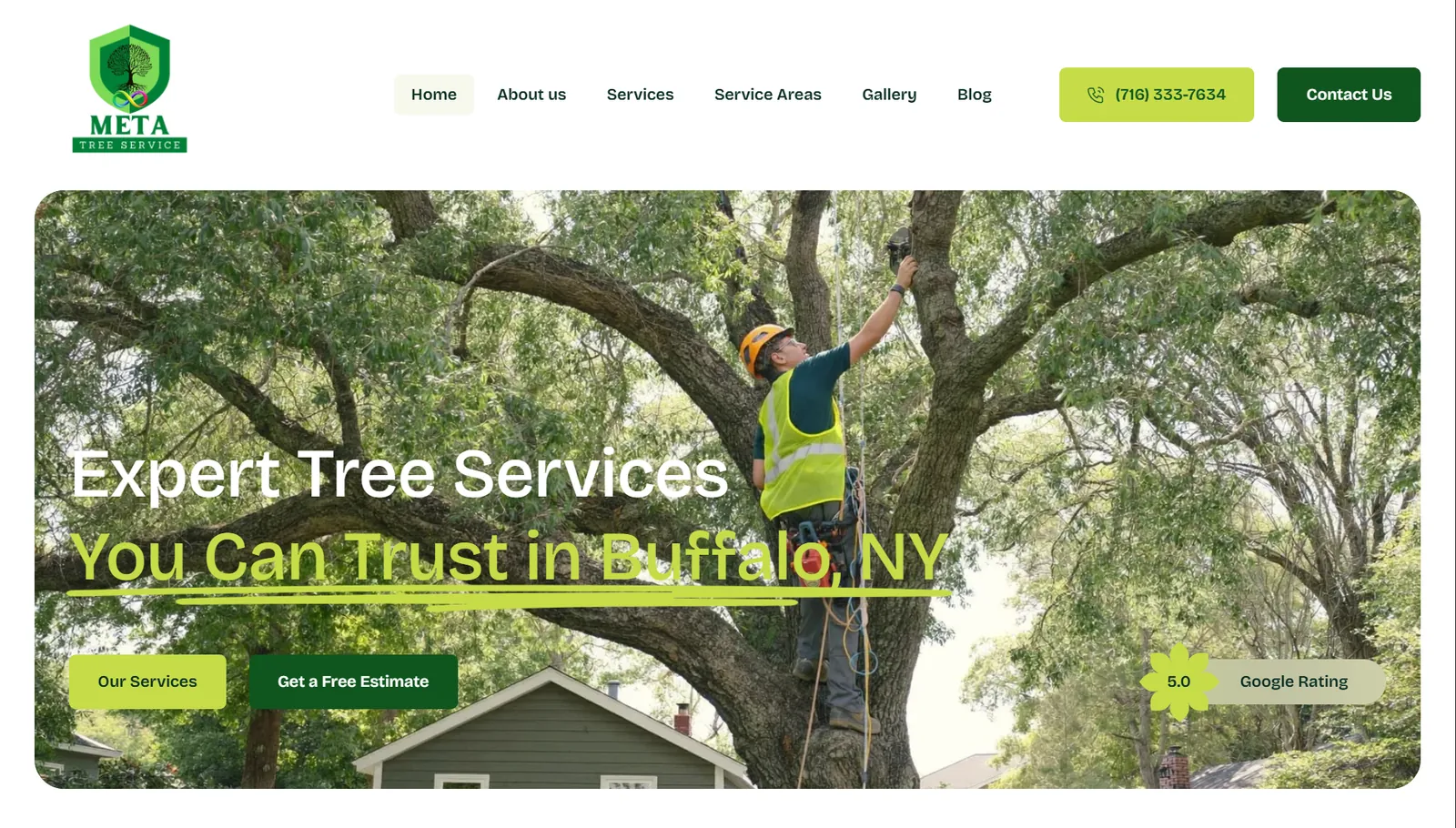 Meta Tree Services NY website homepage design by Calibre Associates