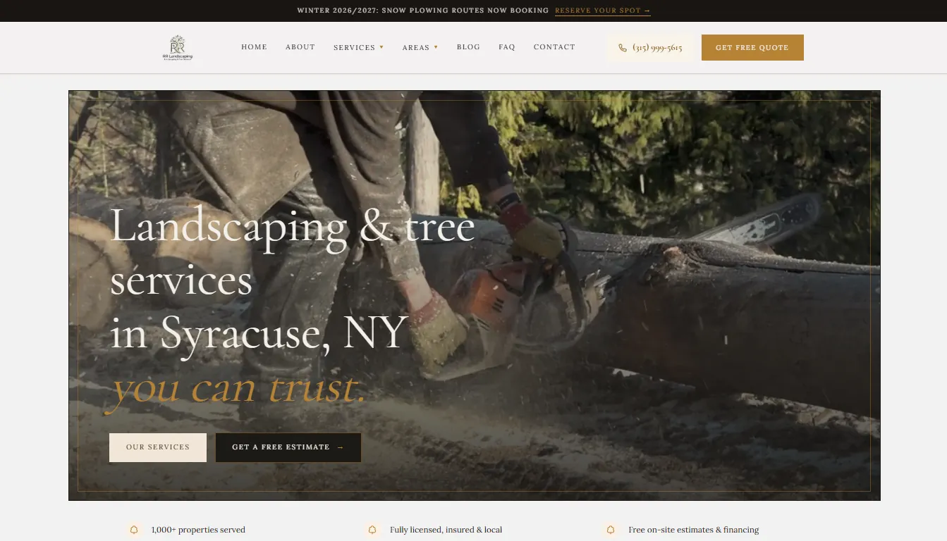 RR Landscaping & Tree Services website homepage design by Calibre Associates