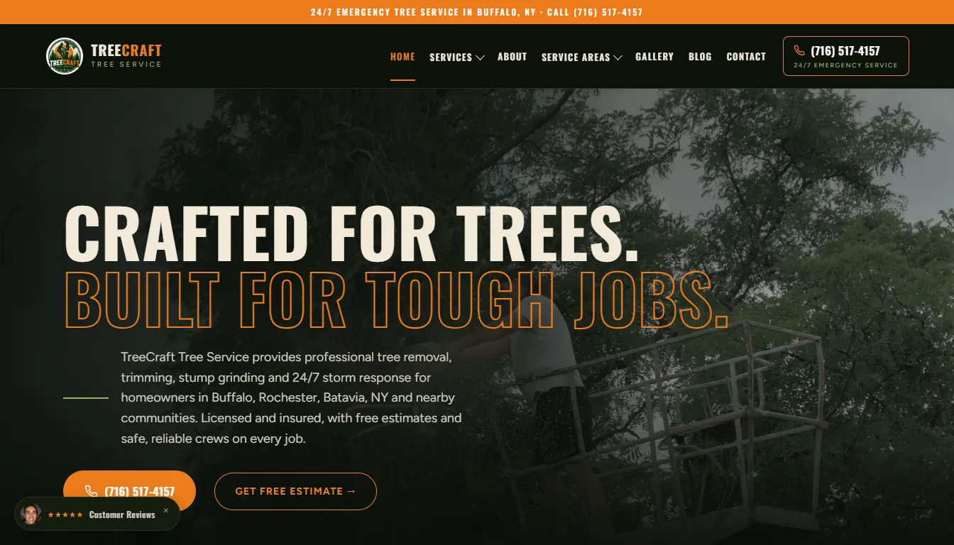 TreeCraft Tree Service website homepage design by Calibre Associates