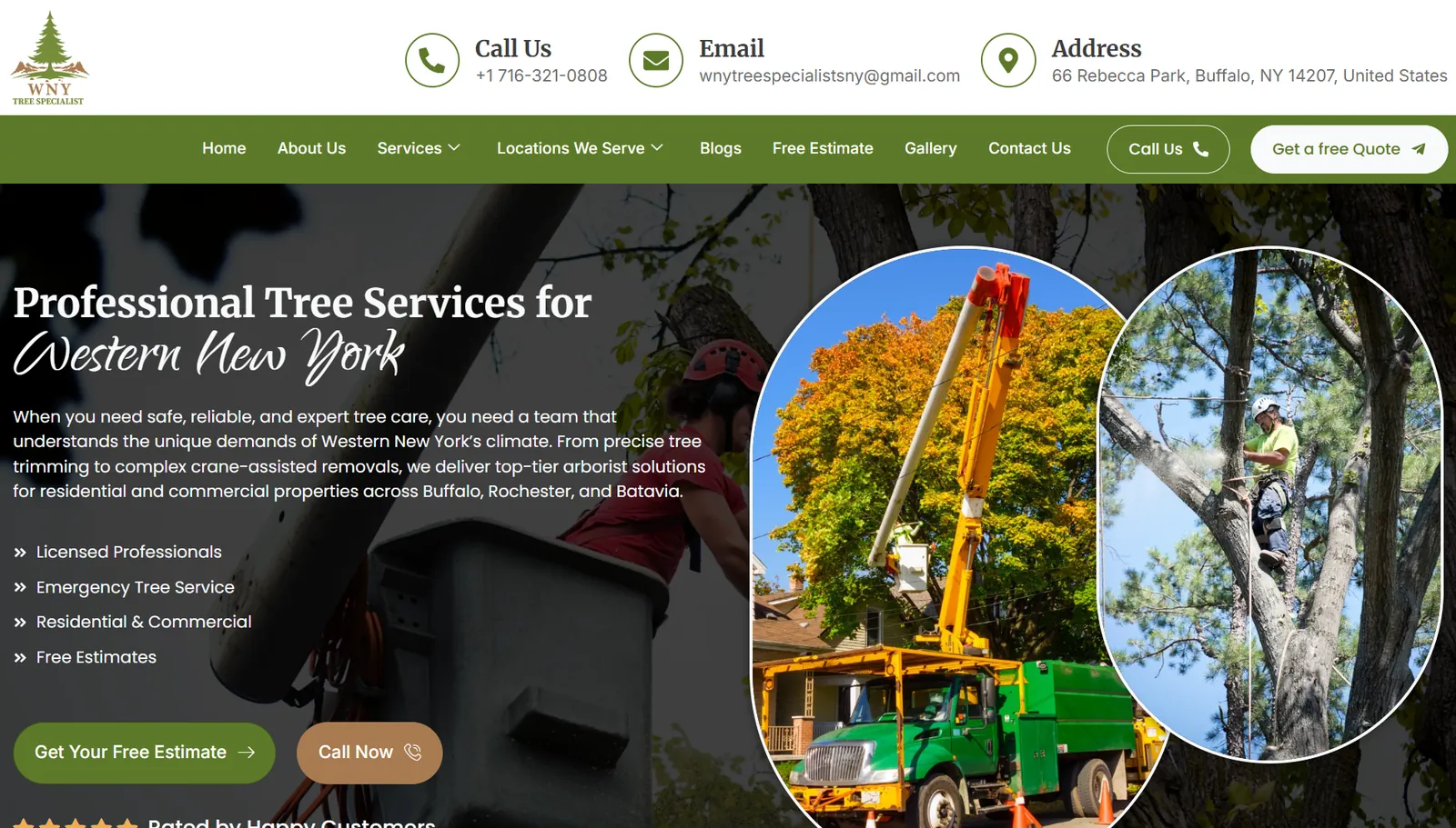 WNY Tree Specialists website homepage design by Calibre Associates